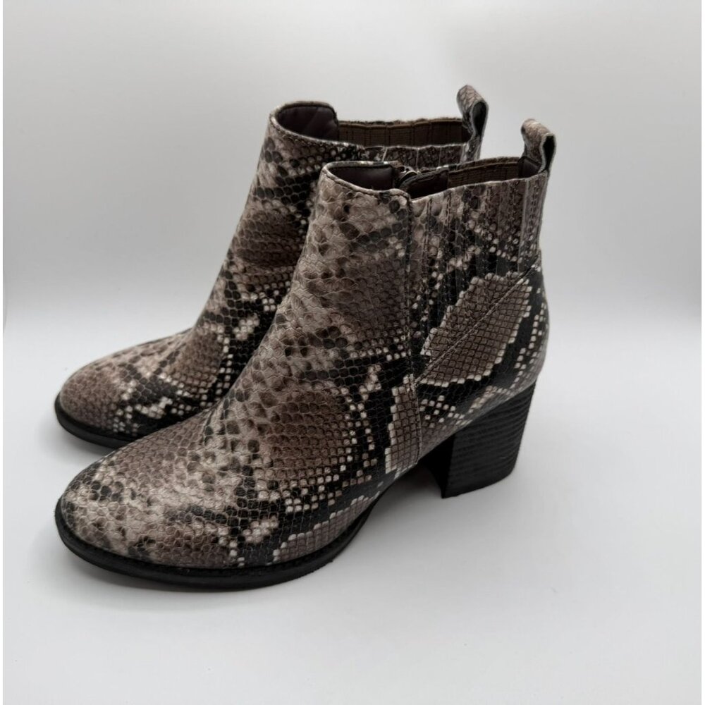 Blondo Noa Ankle Boots Women Size 7M Brown Snake Print Side Zip Waterproof Shoes